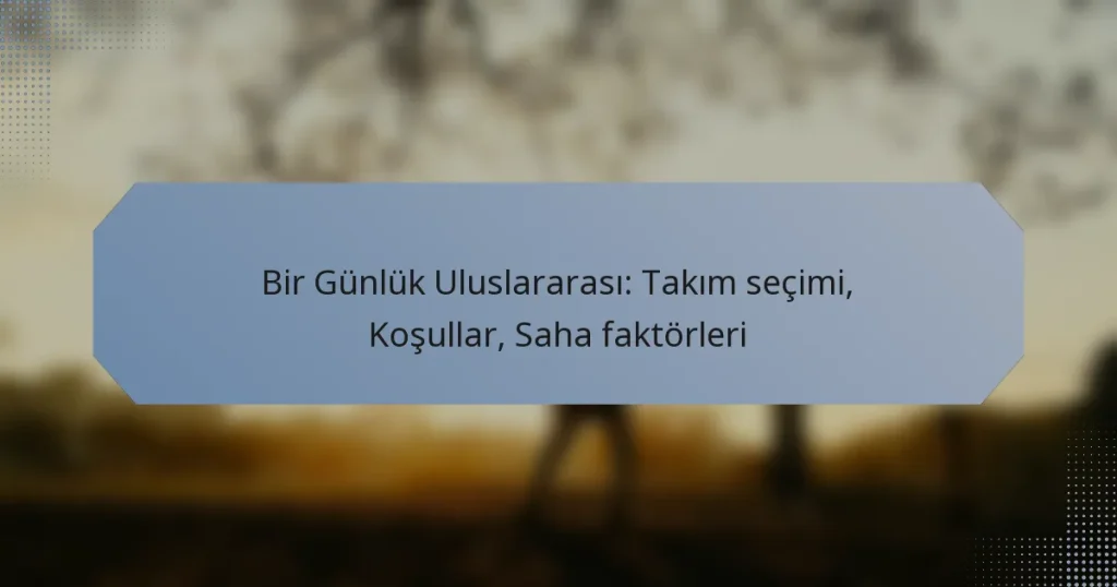 Bir Günlük Uluslararası: Takım seçimi, Koşullar, Saha faktörleri