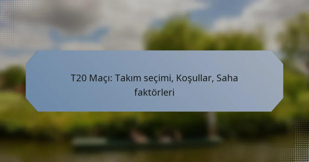 T20 Maçı: Takım seçimi, Koşullar, Saha faktörleri