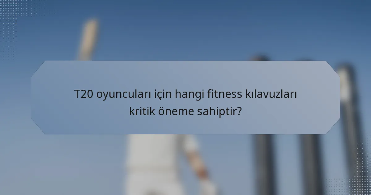 T20 oyuncuları için hangi fitness kılavuzları kritik öneme sahiptir?